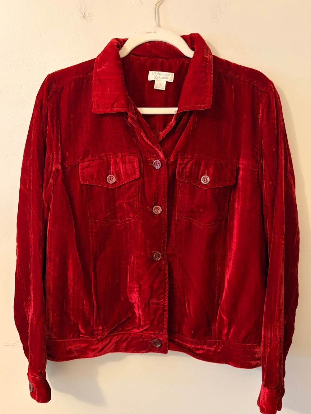 Christopher & Banks Red Velvet Button-Front Jacket